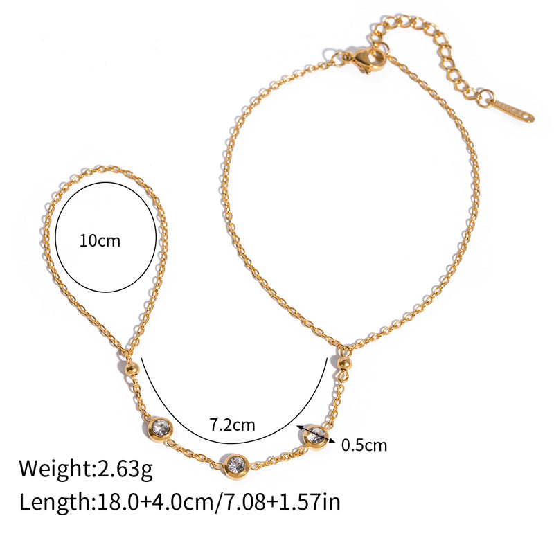 Hand Chain Bracelet For Women, Ring Bracelet, Gold Finger Hand Chain Trendy Dainty Bead Boho Jewelry