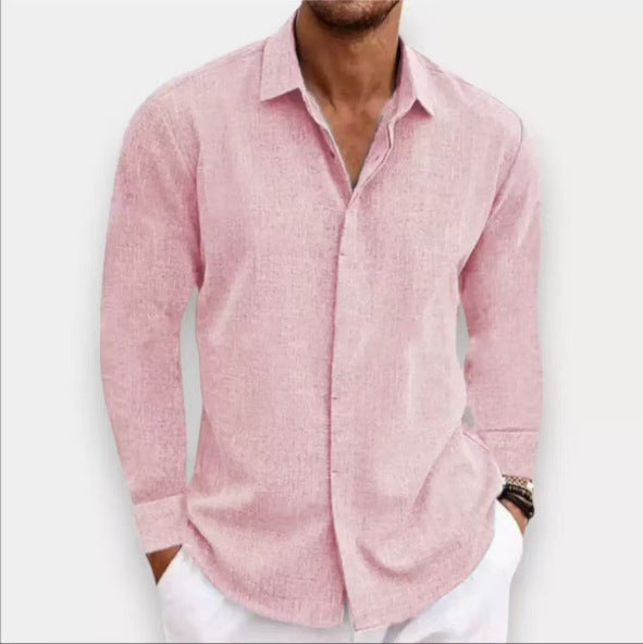 Men's Long Sleeve Cotton Linen Shirt | Solid Color Undershirt & Everyday Top Pink 0 62104232-7e86-4504-86f6-a64dfcfe8bbd FIOLKA BOUTIQUE