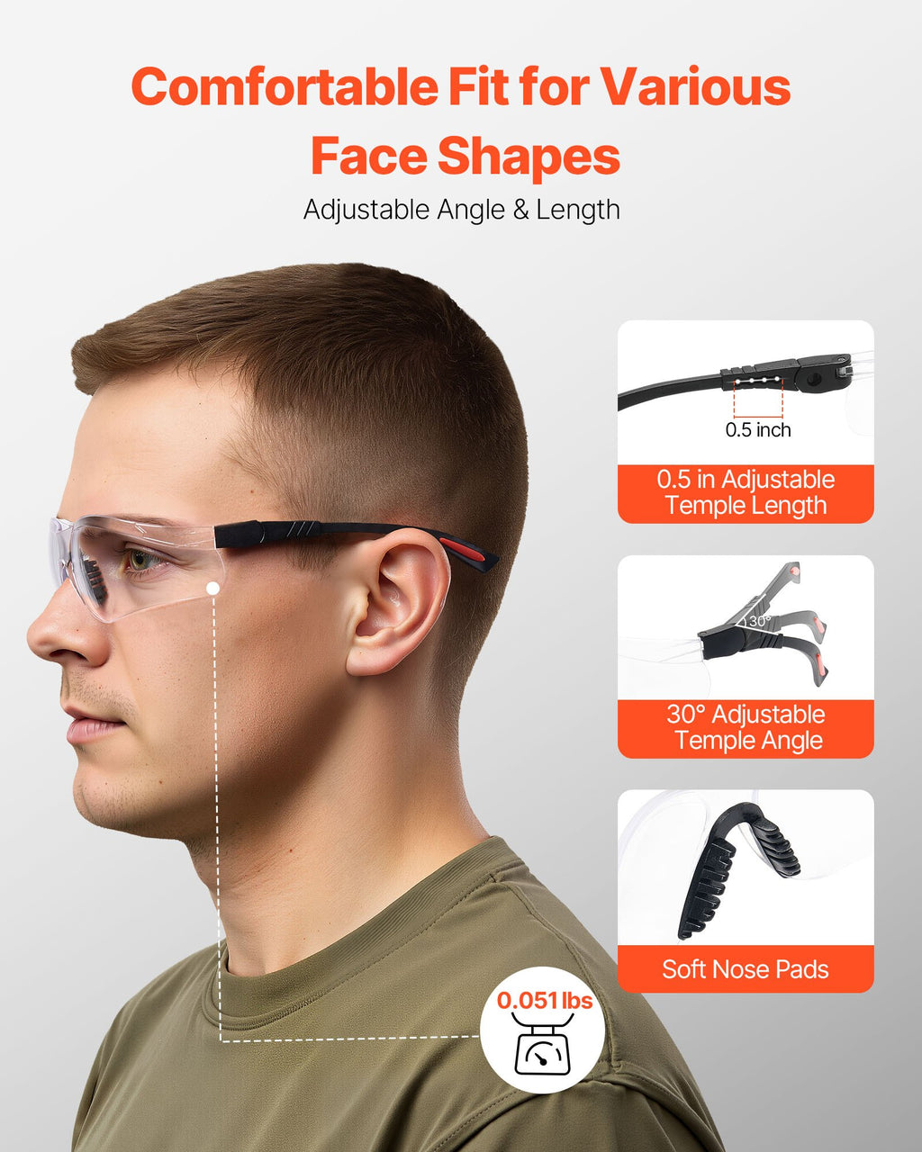 ANSI Z87.1+ Safety Glasses | Anti-Fog Scratch-Resistant Clear Lens Adjustable Protective Goggles