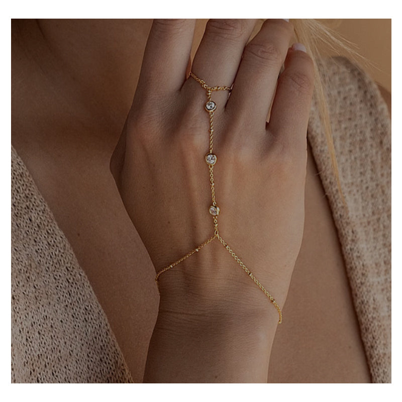 Hand Chain Bracelet For Women, Ring Bracelet, Gold Finger Hand Chain Trendy Dainty Bead Boho Jewelry