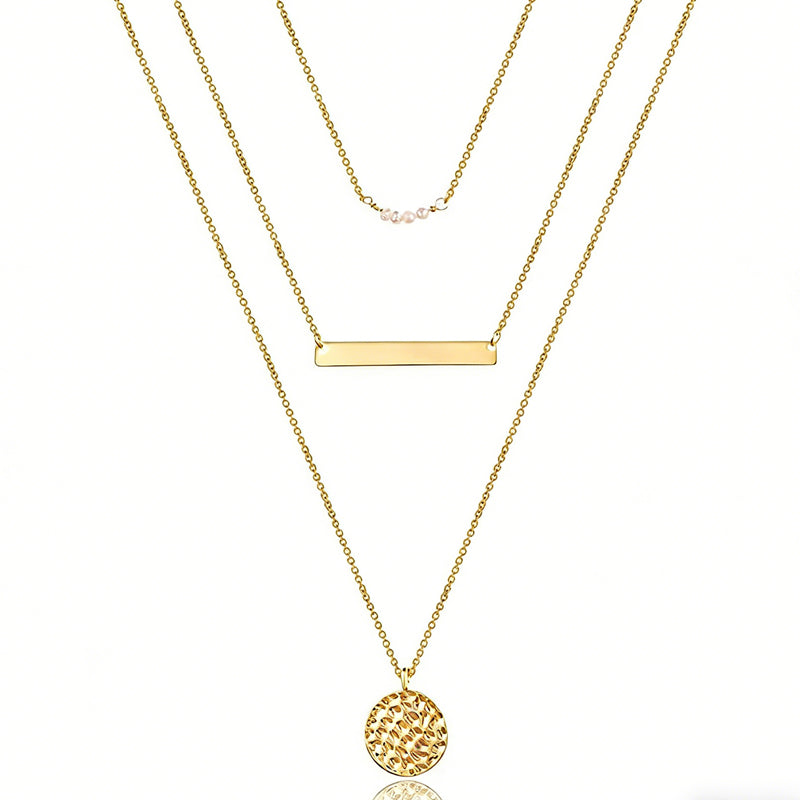 Dainty Layered Choker Necklace | 14K Gold Plated Y Pendant Multilayer Bar Disc Adjustable