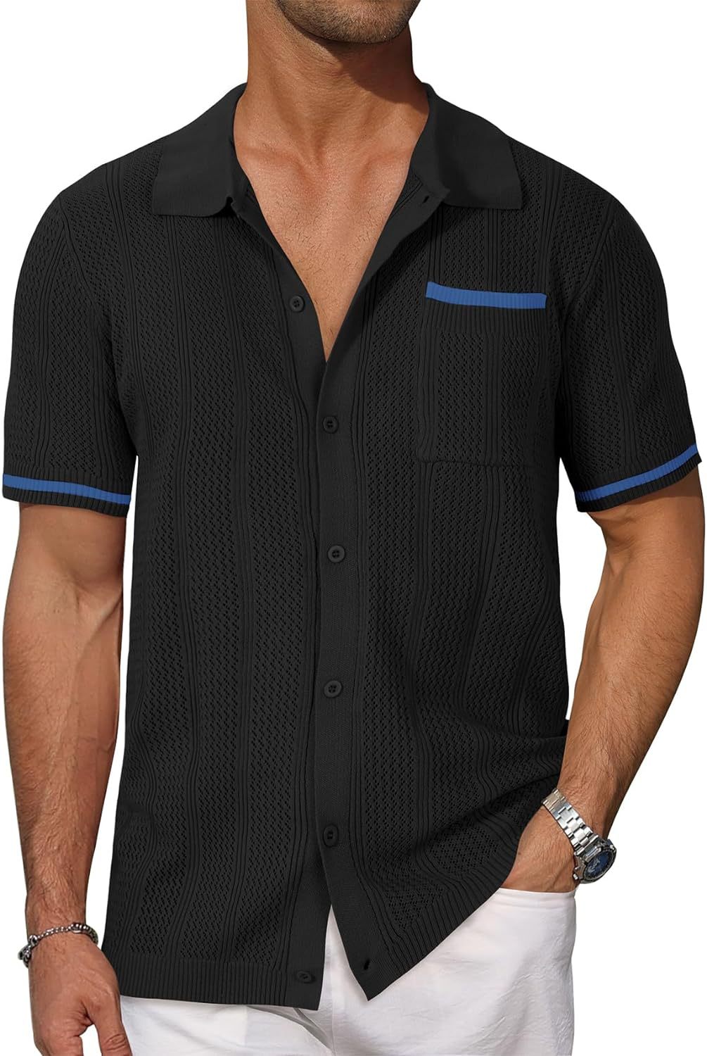 Men's Short Sleeve Hollow Breathable Shirt | Cool Summer Casual Cardigan Jacket Black 0 6e004c37-89ce-48c0-a148-963de3c63ed4 FIOLKA BOUTIQUE