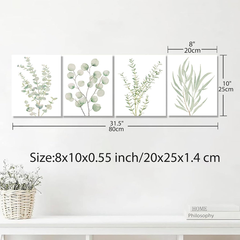 4-Piece Botanical Plant Canvas Wall Art Set | Framed Boho Minimalist Decor for Bathroom & Bedroom 8x10in