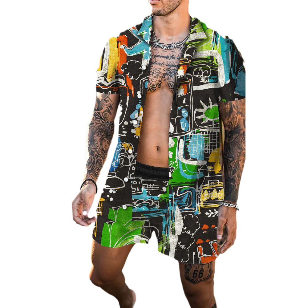 Men's 3D Printed Lapel Slim-Fit Short Sleeve Shirt | Casual Fashion Outfit
