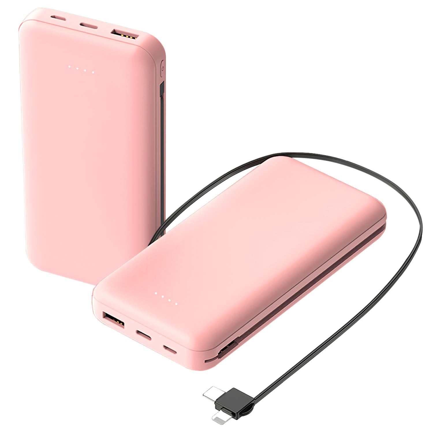 1Pc 10000mAh Power Bank Portable Phone Charger External Battery Pack With LT And Type C Double Ended Cable Type C USB Cable Fit For IOSPhone 14 Android And More
