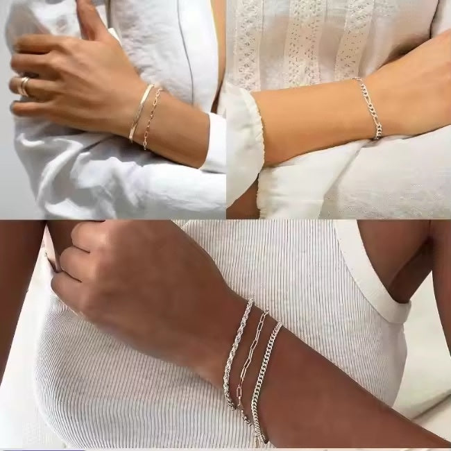 5pcs Silver Bracelets Set for Women | Dainty Stackable