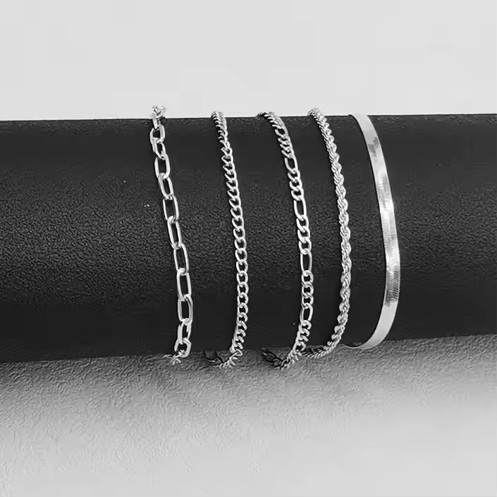 5pcs Silver Bracelets Set for Women | Dainty Stackable