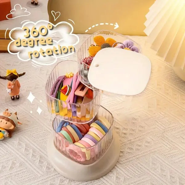 1pc Cosmetic Organizer, Plastic 360° Rotating Vanity Storage With Clips, Multi-Tiered For Makeup, Jewelry & Accessories, Freestanding Brushed Finish, <27 Inches Height, <3.2 Cubic Feet Capacity