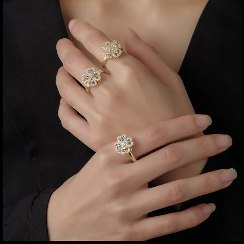 Rotating Zircon Ring for Women | Stainless Steel Open Adjustable Fidget Ring Gift Jewelry