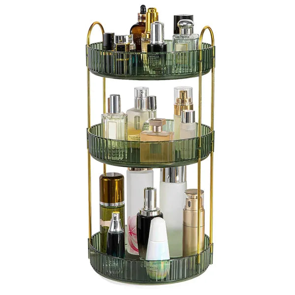 3 Tier Rotating Makeup Organizer 360° Spinning Perfume Cosmetic Storage Tray 55LBS Load Countertop Shelves For Lotion Lipstick