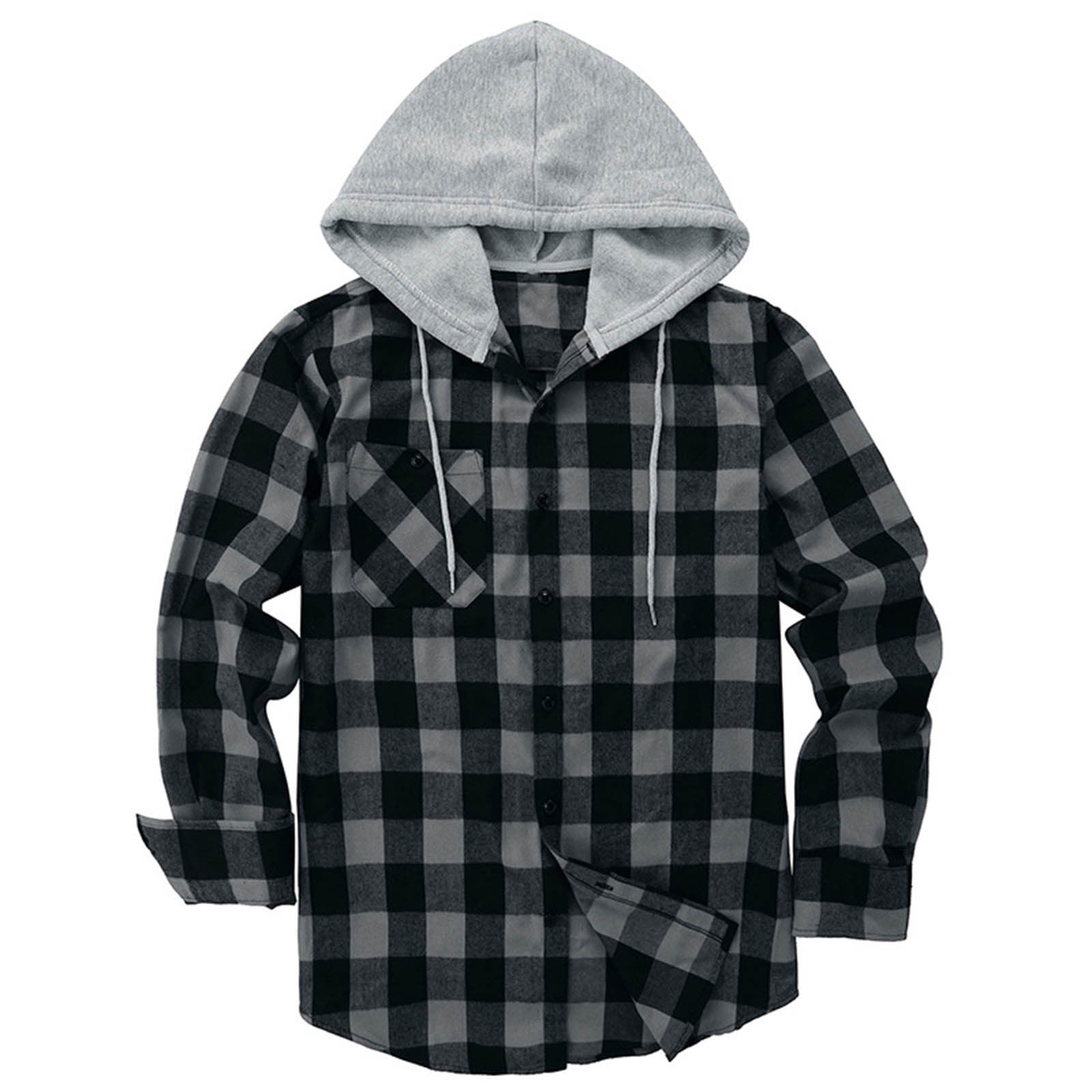 Men's Hooded Plaid Shirt | Casual Long Sleeve Flannel Top White 0 82502151-ba6f-414f-b578-7e50efe2532d FIOLKA BOUTIQUE