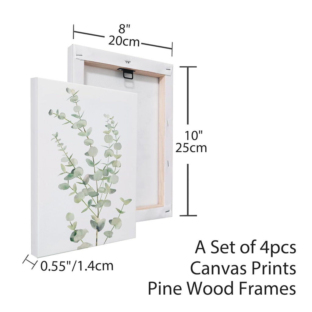 4-Piece Botanical Plant Canvas Wall Art Set | Framed Boho Minimalist Decor for Bathroom & Bedroom 8x10in