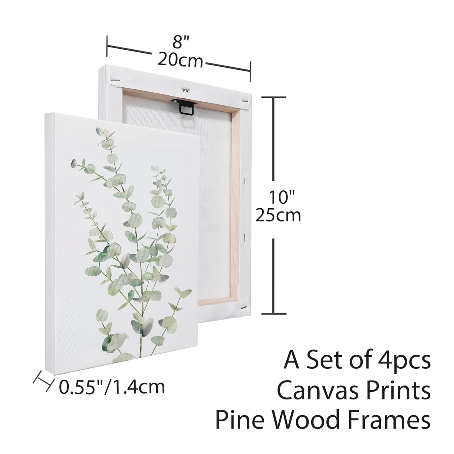 4-Piece Botanical Plant Canvas Wall Art Set | Framed Boho Minimalist Decor for Bathroom & Bedroom 8x10in