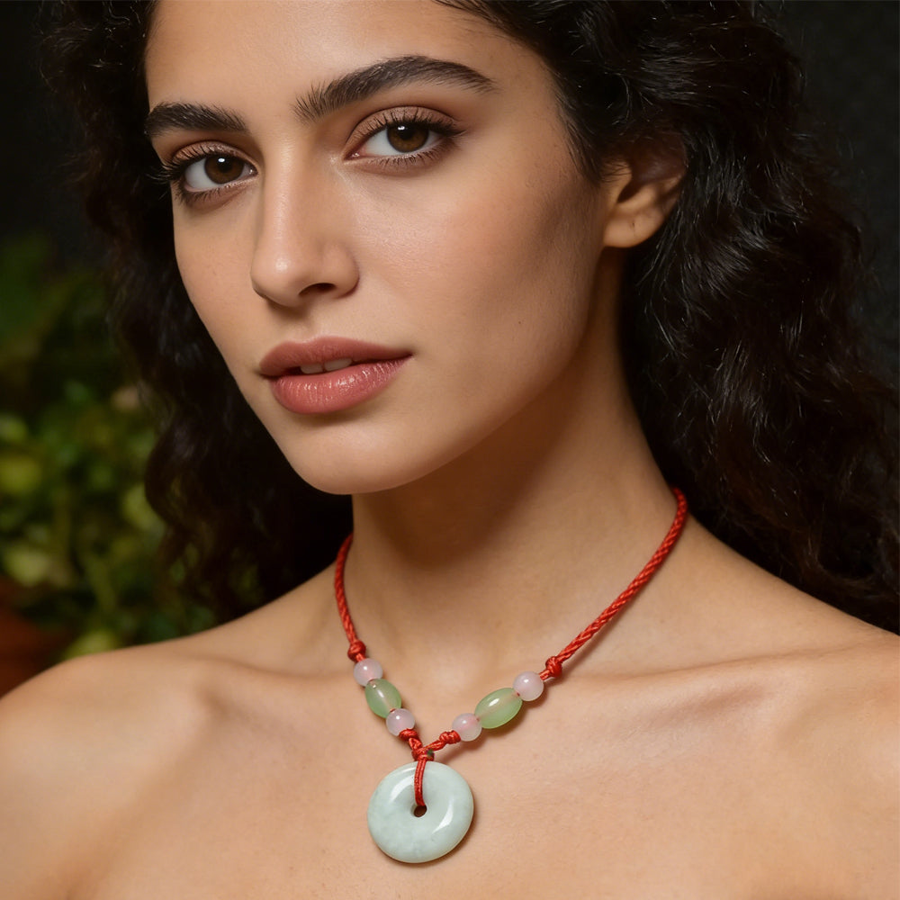 Jadeite Peace Donut Healing Crystal Necklace | Inner Peace