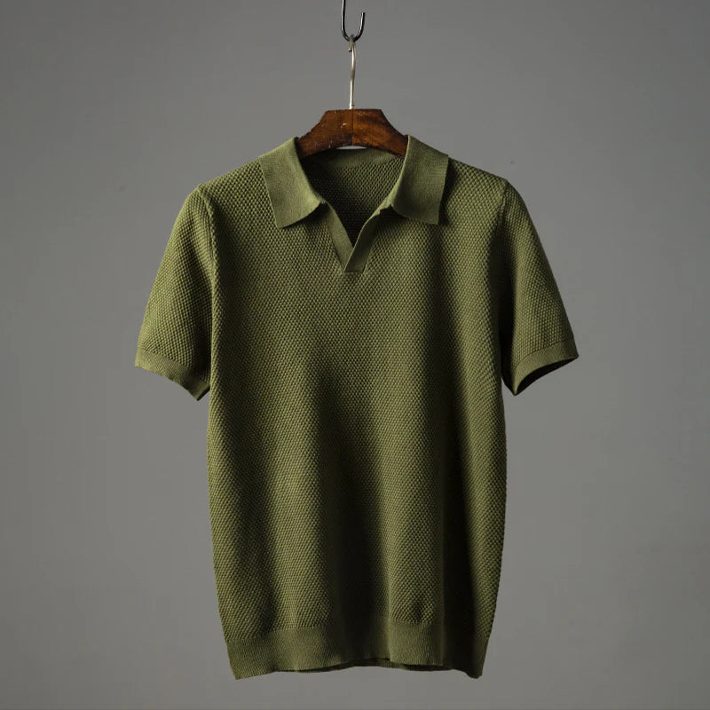 Men's V-Neck Knit Lapel Short Sleeve Top | Casual Summer Fashion Shirt Green 0 86a3b151-efe7-4b2e-93f5-74b7e6d38d68 FIOLKA BOUTIQUE