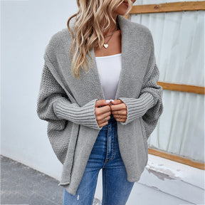 New Loose Knitted Sweater Solid Color Bat Sleeve Large Lapel Cardigan Autumn And Winter Fashion Jacket For Women Clothing