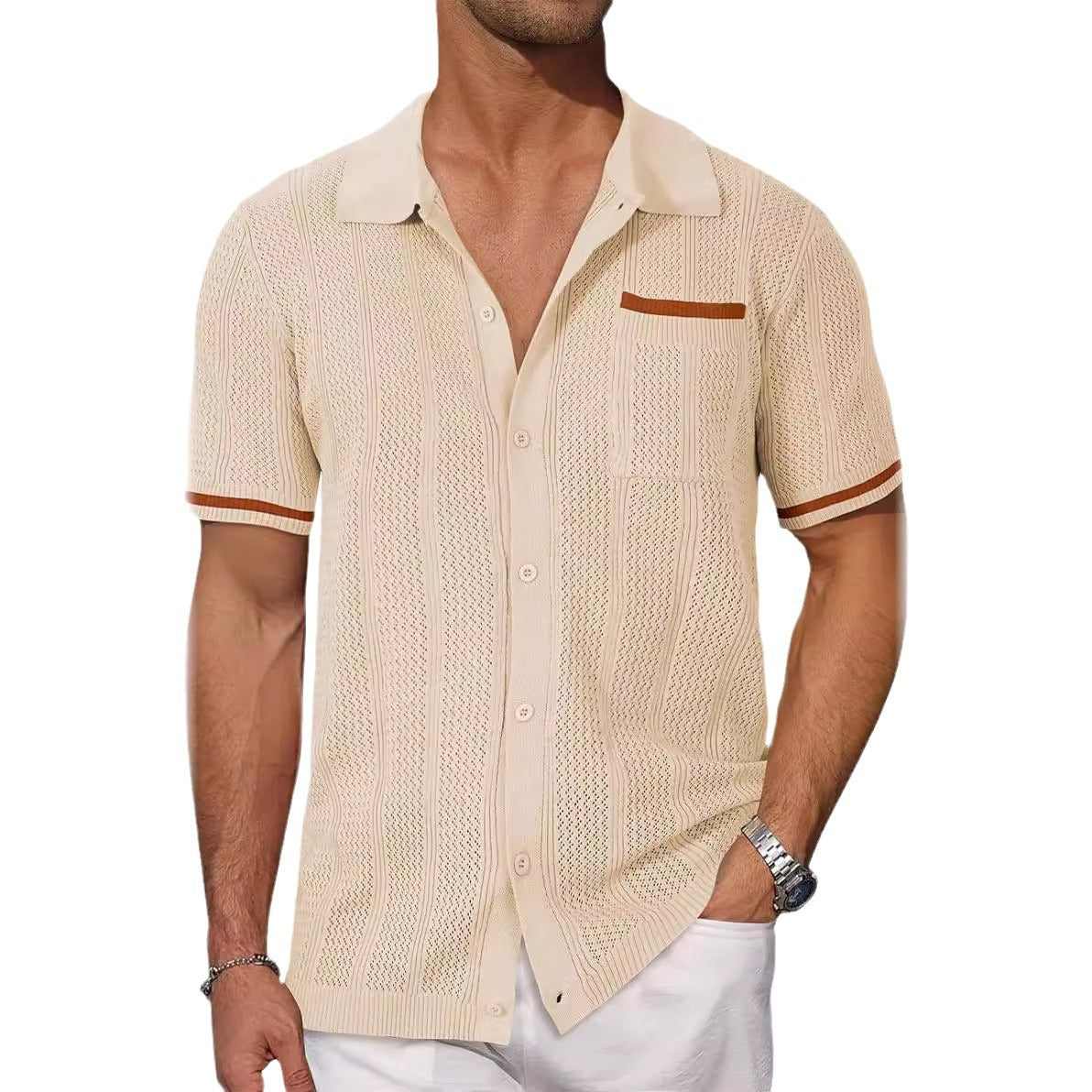 Men's Short Sleeve Hollow Breathable Shirt | Cool Summer Casual Cardigan Jacket