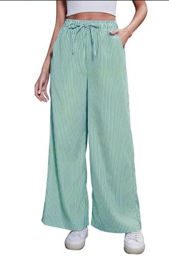 Women's Comfortable Elastic Waist Pinstripe Casual Loose Trousers Green 5 88992ca6-0136-4716-8aaa-9854f7b37750 FIOLKA BOUTIQUE
