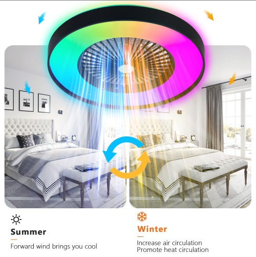 23 Inch Black Ceiling Fan Light With LED RGB  Dimmable & Color-Changing, APP & Remote Control, Modern Smart Ceiling Fan For Living Room, Bedroom, And Dining Room Silent-6Speed-Reversible-DC Motor