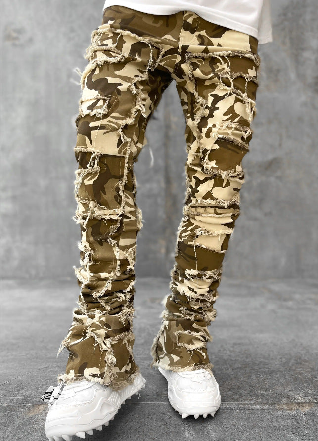 Men's Fringe Ripped Stacked Jeans | Patched Tight Fit Long Denim Pants Camouflage 4 8a07e393-9d58-4e06-a484-0bf4bcda1bf8 FIOLKA BOUTIQUE