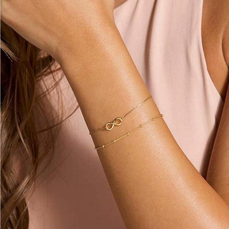 Dainty 14K Gold Filled Layered Bracelet for Women | Adjustable Oval Chain Bar Stacking Jewelry