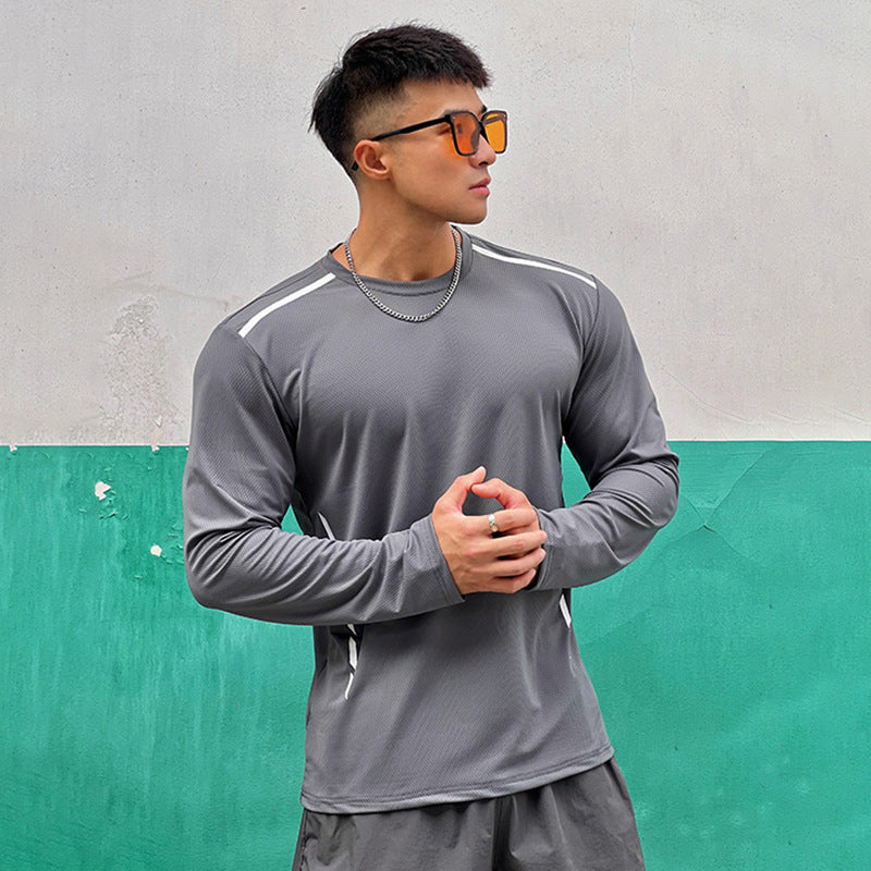 Mens Loose-fitting Versatile Round-neck Long-sleeve Sporty Casual Top