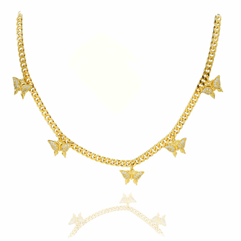Butterfly Design Moissanite Tennis Necklace | 24K Gold Micro-Inlaid Elegant Women's Jewelry