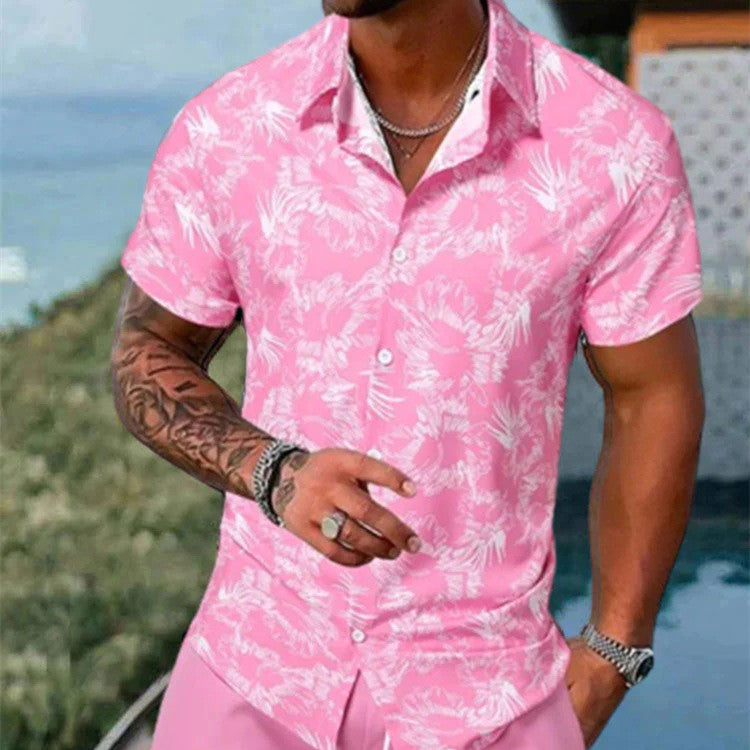 Men's 3D Printed Lapel Slim-Fit Short Sleeve Shirt | Casual Fashion Outfit