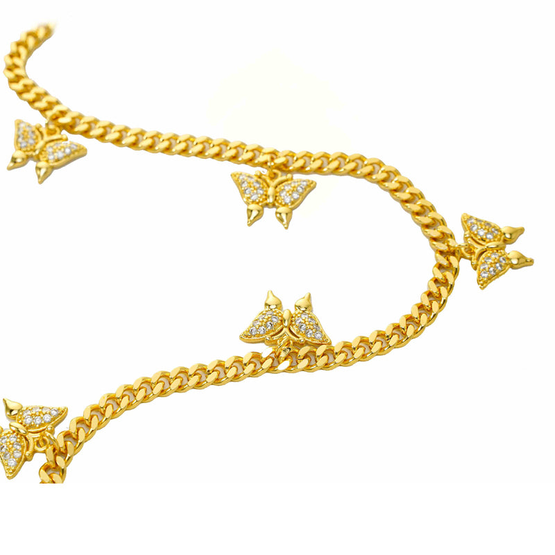 Butterfly Design Moissanite Tennis Necklace | 24K Gold Micro-Inlaid Elegant Women's Jewelry