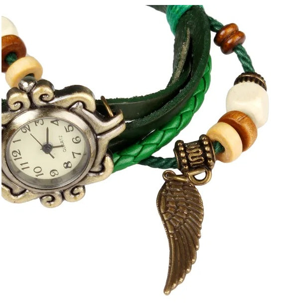 Beautiful Bohemian Style Retro Handmade Leather Angel Wing Women's Watches