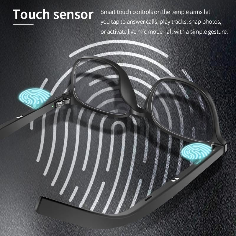 Smart AI Bluetooth Glasses With Magnetic Interchangeable Lenses- UV&Blue Light&Night Vision, Open Ear Speakers, Touch Control, 8H Battery