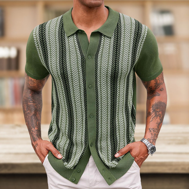 Men's Casual Striped Jacquard Sweater | Knit Pullover Long Sleeve Top