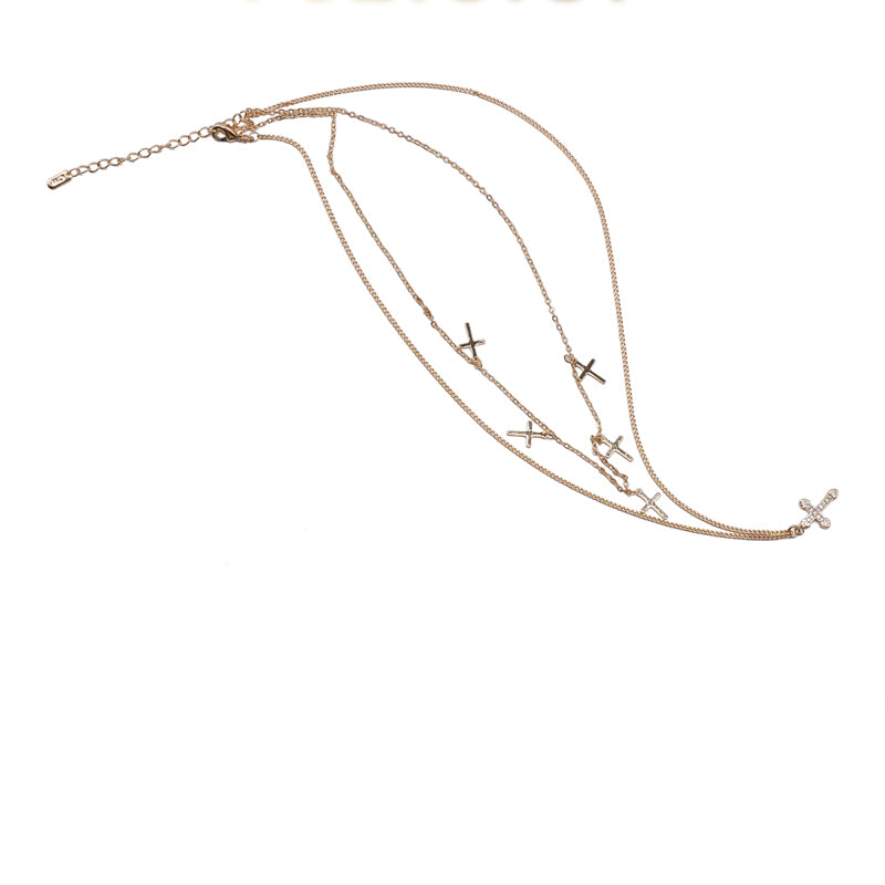 Cross Heart Charm Choker Necklace | 24K Gold Dainty Layered Lip Chain Stainless Steel Jewelry