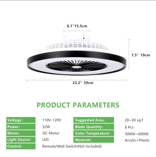 23" Smart Ceiling Fan with LED RGB Light | App & Remote Control