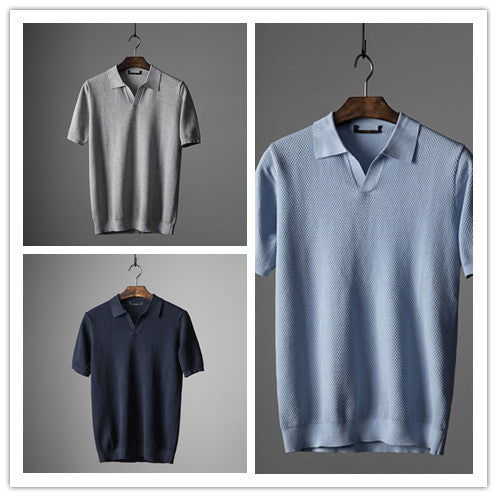 Men's V-Neck Knit Lapel Short Sleeve Top | Casual Summer Fashion Shirt Set 0 95b2246d-bdc5-4720-979b-267be35cbd07 FIOLKA BOUTIQUE