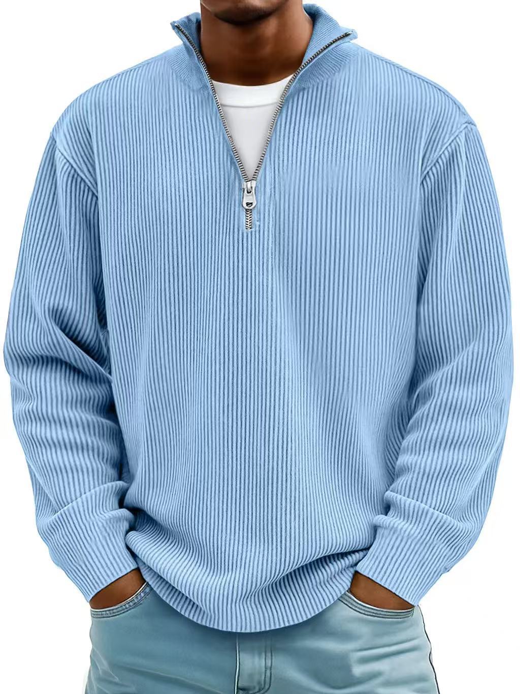 Men's Corduroy Zipper Stand Collar Sweatshirt | Warm Solid Color Long Sleeve Casual Top