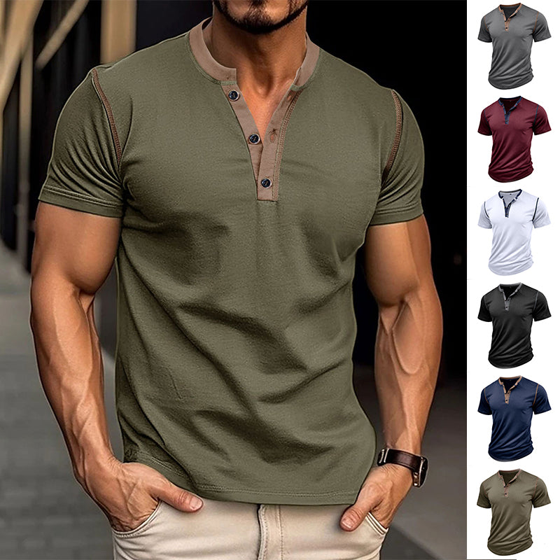 Men's Fashion Short Sleeve Polo Shirt | Summer Button V-Neck T-Shirt Top