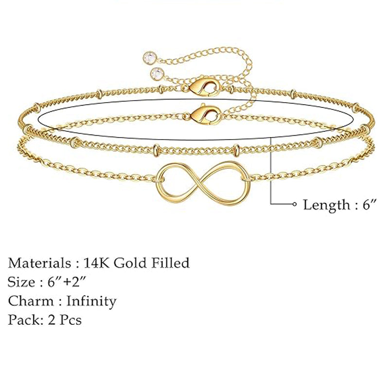 Dainty 14K Gold Filled Layered Bracelet for Women | Adjustable Oval Chain Bar Stacking Jewelry