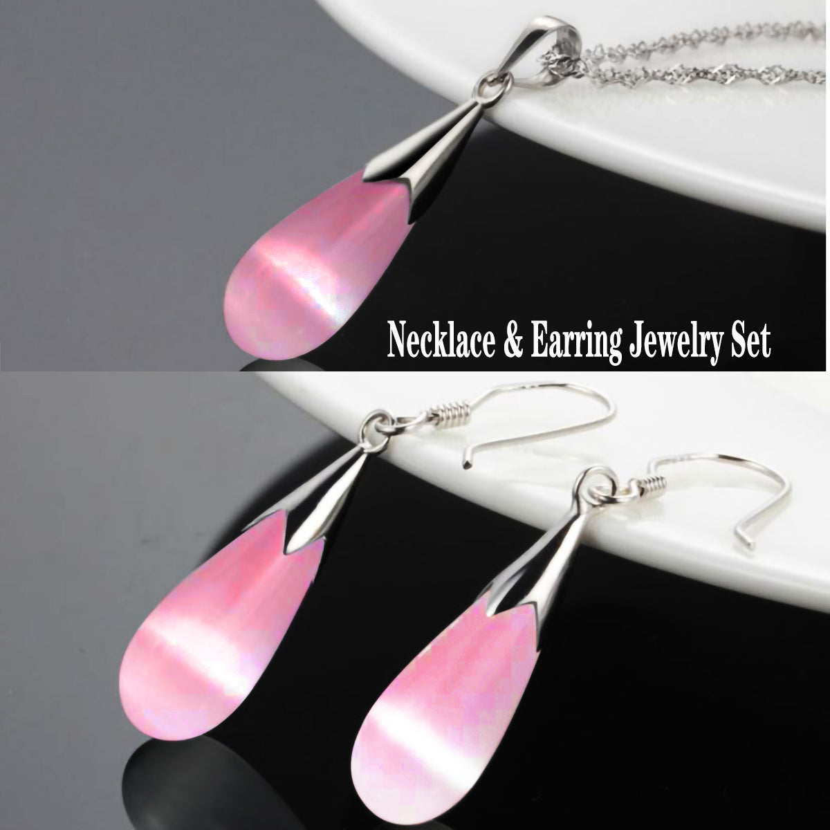 Emma Manor Water Drop Moonstone Jewelry Set | 14K White Gold Plated Pendant Necklace & Earrings