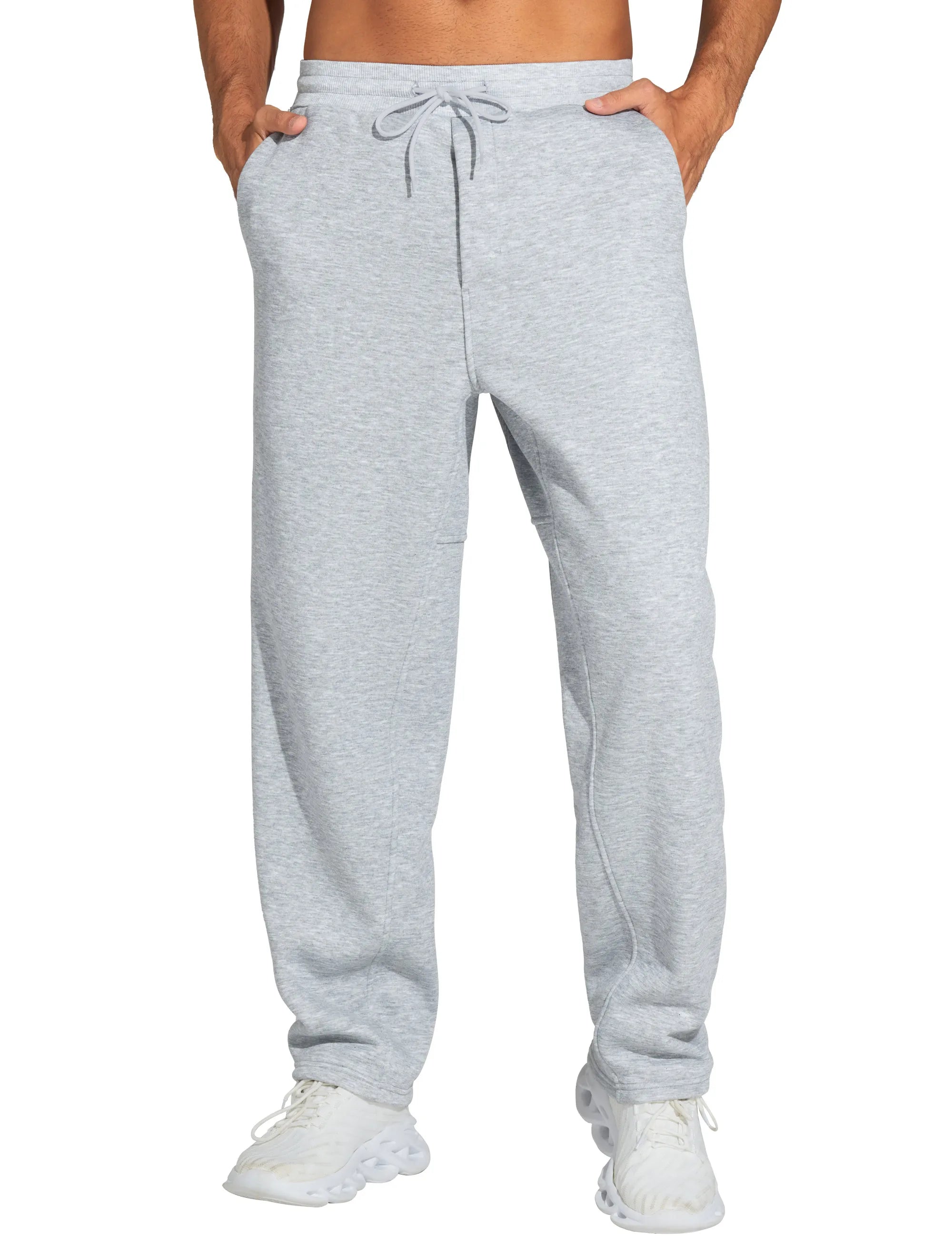 THE GYM PEOPLE Men's Baggy Sweatpants Fleece Drawstring Straight Leg Open Bottom Workout Pants with Pockets
