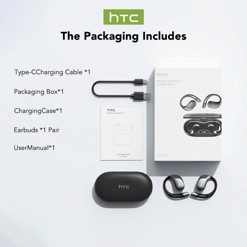 30Hrs Playback Bluetooth Headphones HTC NE57 Wireless Earphones Noise Canceling Earbuds with Battery Indicator for Music