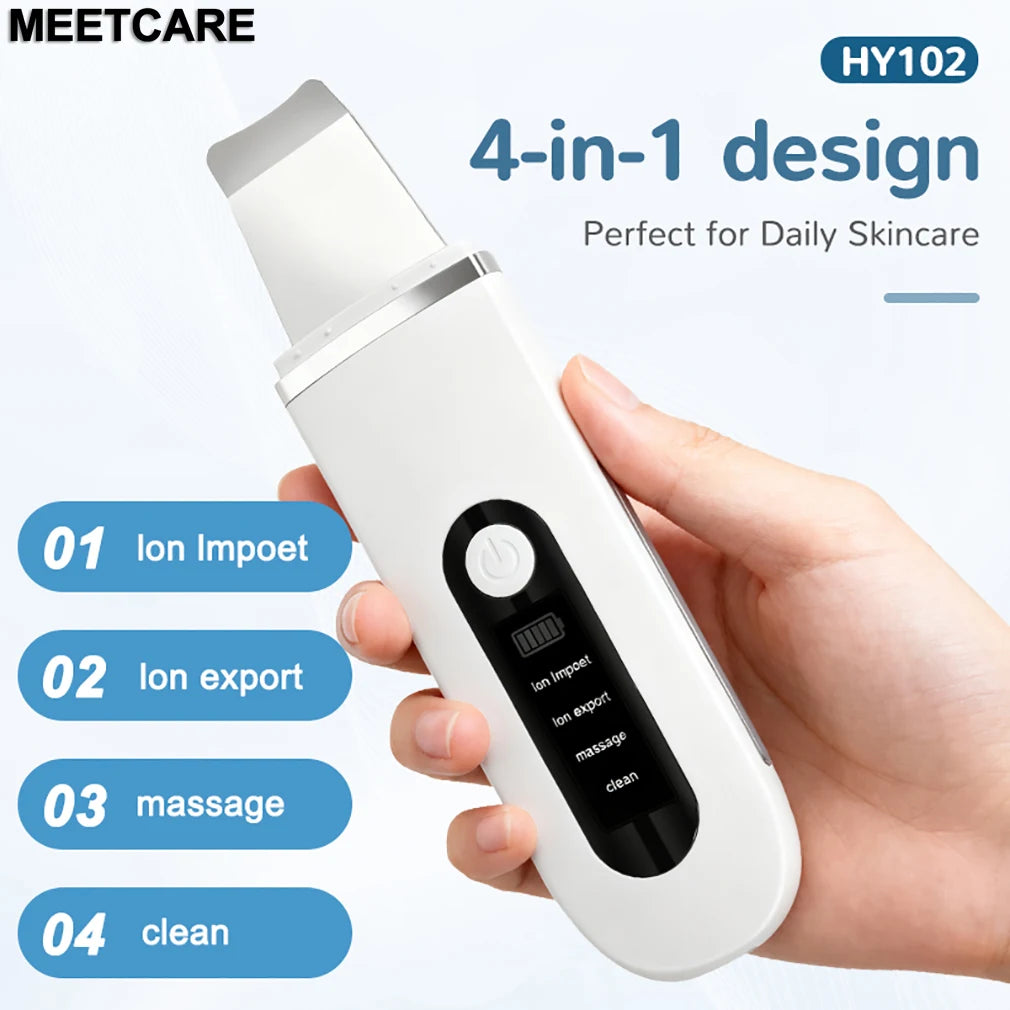 Ultrasonic Skin Scrubber 4 in1 Ion Import Export Face Cleansing Massage Peeling Spatula Blackhead Remover Pore Purifying  Facial Shovel Cleanser Lifting Skin Care