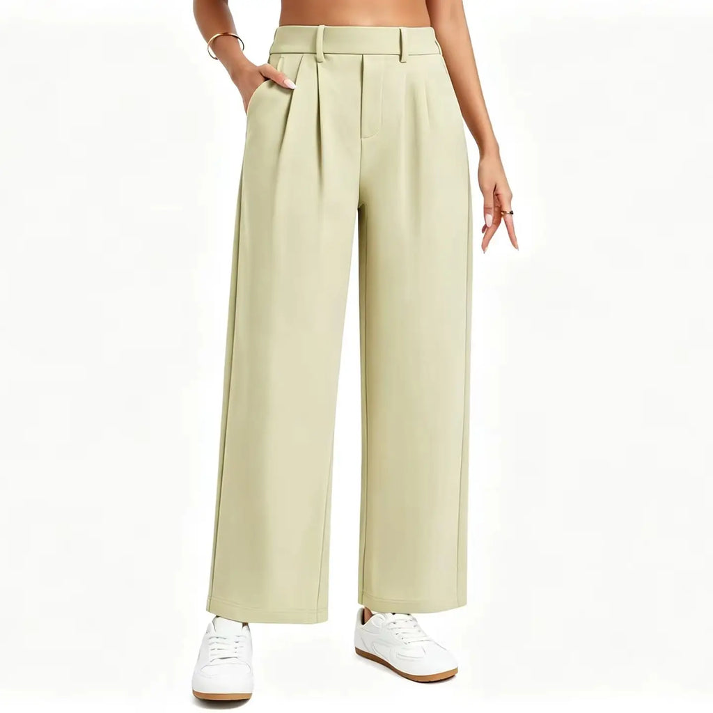 THE GYM PEOPLE Women's Wide Leg Dress Pants Pull On Elastic Waist Straight Leg Stretchy Business Slacks Trousers with Pockets
