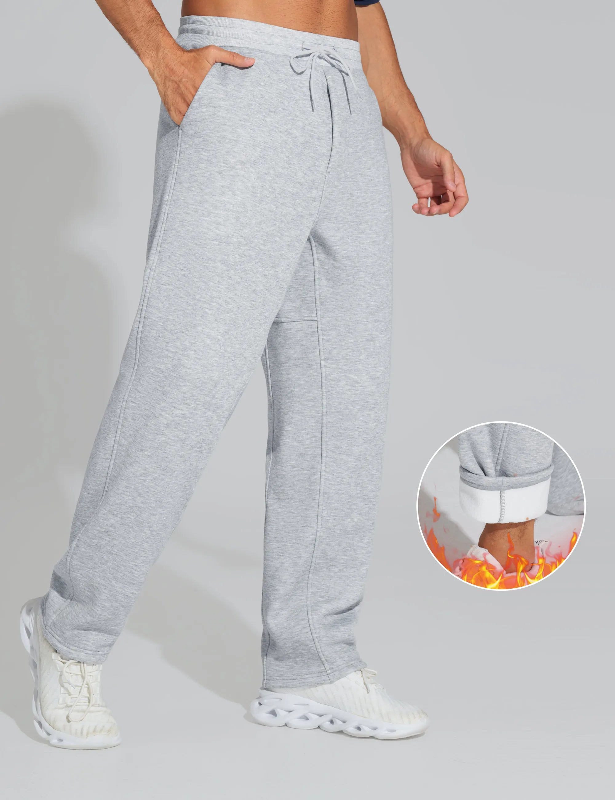 THE GYM PEOPLE Men's Baggy Sweatpants Fleece Drawstring Straight Leg Open Bottom Workout Pants with Pockets