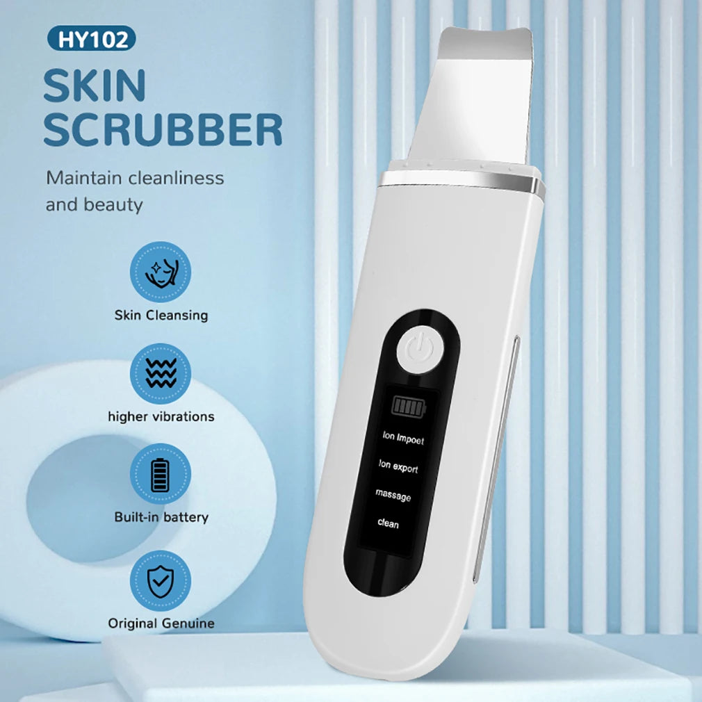 Ultrasonic Skin Scrubber 4 in1 Ion Import Export Face Cleansing Massage Peeling Spatula Blackhead Remover Pore Purifying  Facial Shovel Cleanser Lifting Skin Care