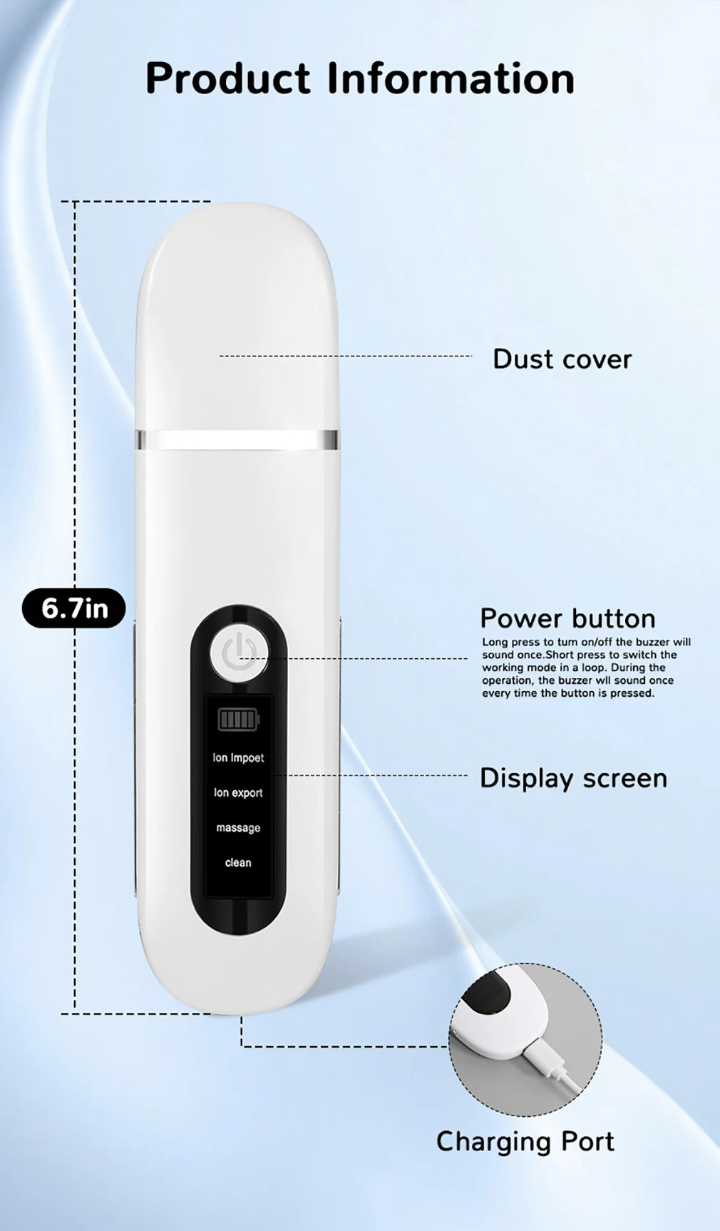 Ultrasonic Skin Scrubber 4 in1 Ion Import Export Face Cleansing Massage Peeling Spatula Blackhead Remover Pore Purifying  Facial Shovel Cleanser Lifting Skin Care