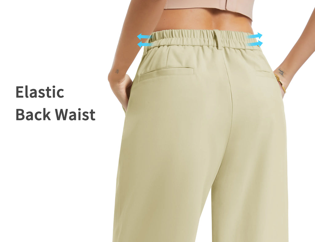 THE GYM PEOPLE Women's Wide Leg Dress Pants Pull On Elastic Waist Straight Leg Stretchy Business Slacks Trousers with Pockets