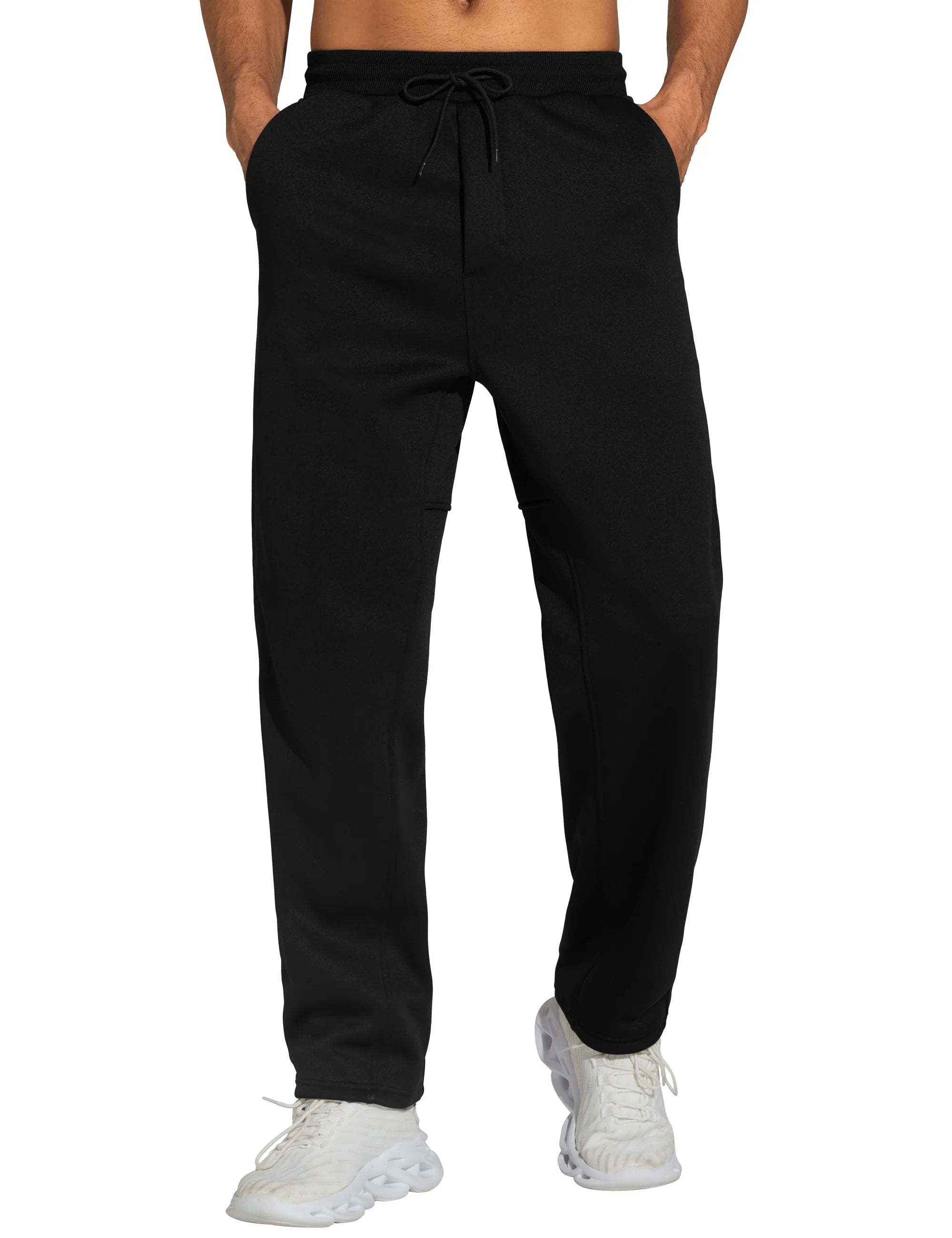 THE GYM PEOPLE Men's Baggy Sweatpants Fleece Drawstring Straight Leg Open Bottom Workout Pants with Pockets