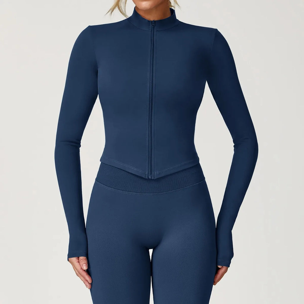 Women's Sports Long-Sleeved Zip-Up Top Casual Athletic-Style Top Quick-Dry Fitness Yoga Outerwear Jacket, Single Top Y2K