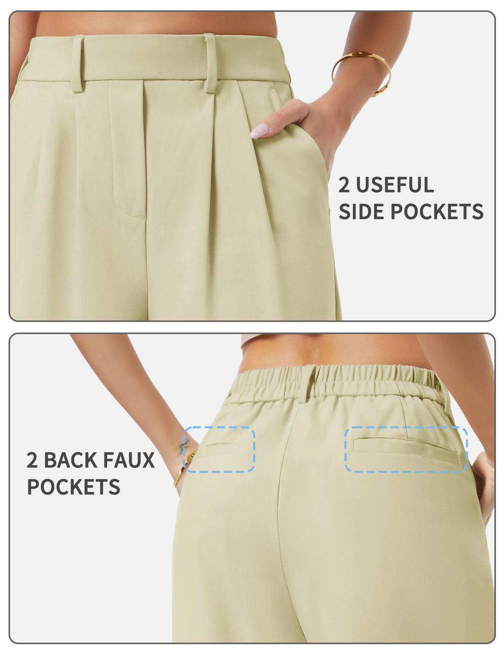 THE GYM PEOPLE Women's Wide Leg Dress Pants Pull On Elastic Waist Straight Leg Stretchy Business Slacks Trousers with Pockets